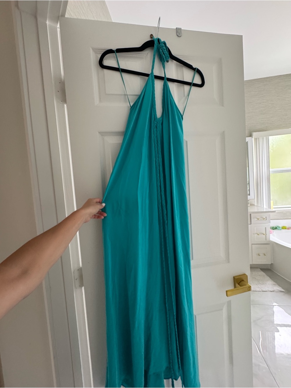 Vintage Silk Yumi Kim Halter Maxi Dress - XS - With Tie - Turquoise
